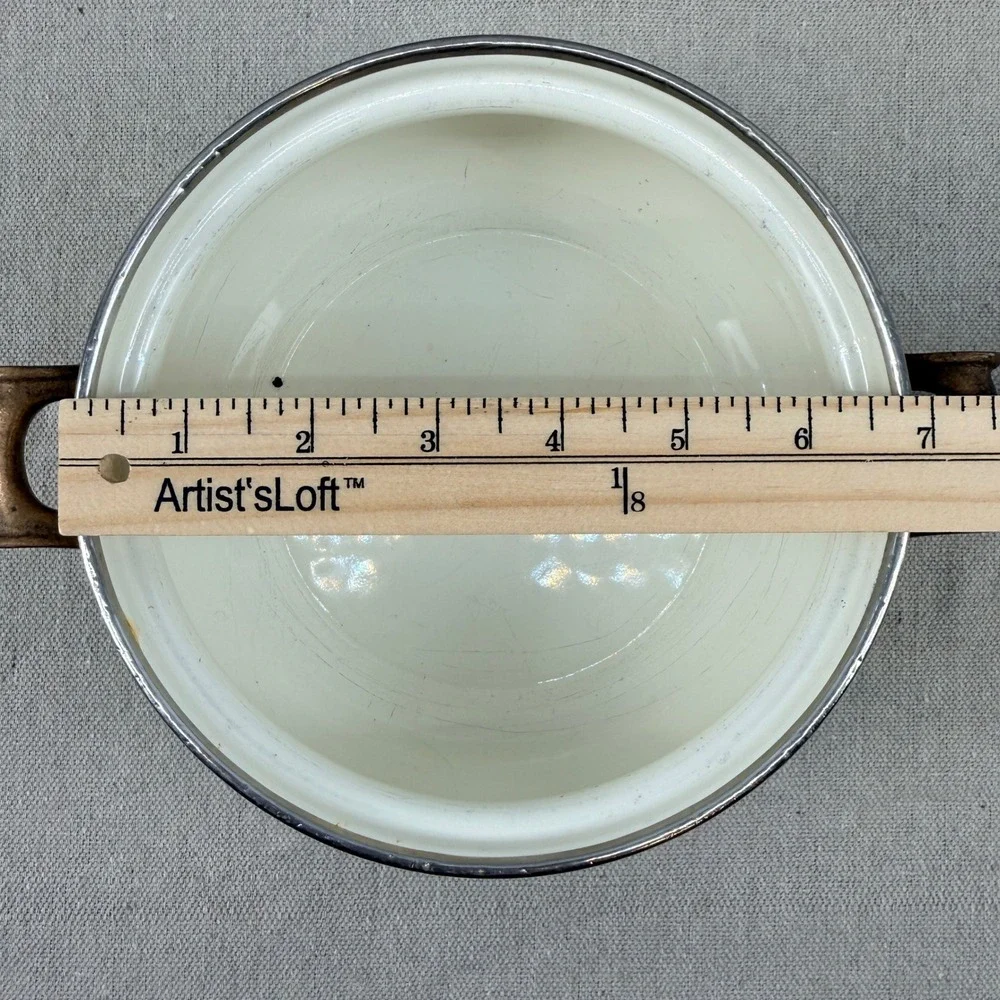 Vintage ASTA Enamelware Floral Casserole Pot with Lid West Germany Brass Handles